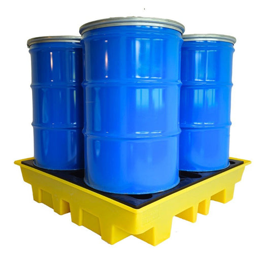 4 Drum Spill Pallet - Low Profile - Yellow Shield