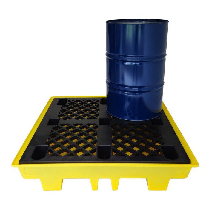 4 Drum Spill Pallet - Low Profile - Yellow Shield