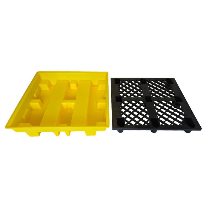 4 Drum Spill Pallet - Low Profile - Yellow Shield