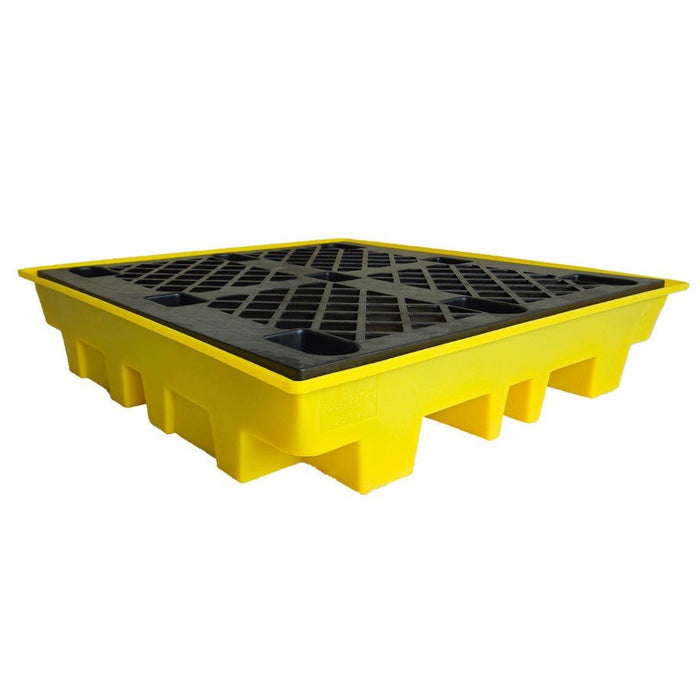 4 Drum Spill Pallet - Low Profile - Yellow Shield