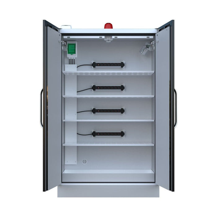 Lithium - Ion Battery Cabinet | 2 Door with FirePro® Suppression & Charging Points - Yellow Shield