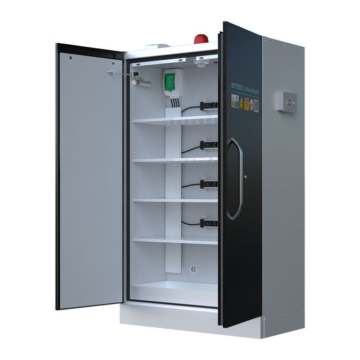 Lithium - Ion Battery Cabinet | 2 Door with FirePro® Suppression & Charging Points - Yellow Shield