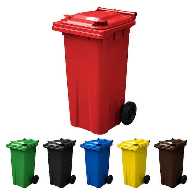 120 Litre Wheelie Bin | Red - Yellow Shield