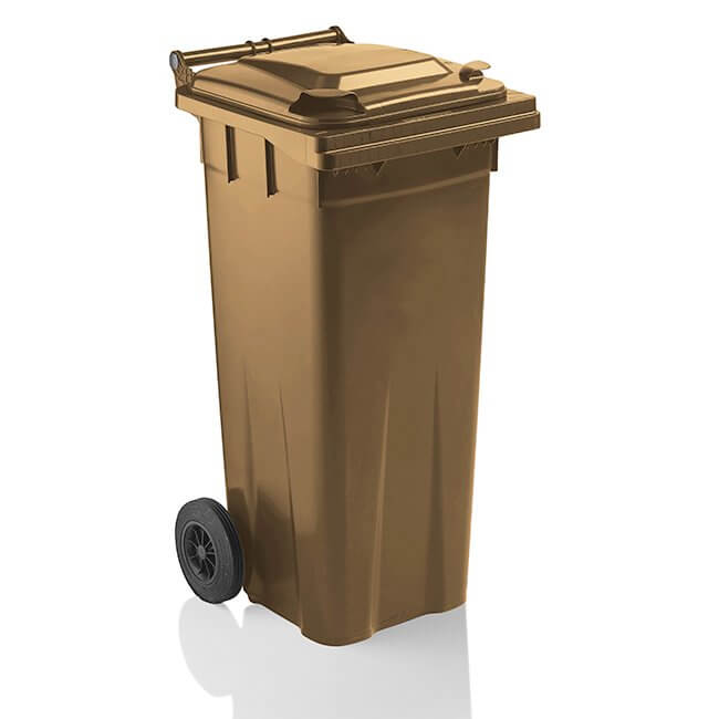 140 Litre Wheelie Bin | Brown - Yellow Shield
