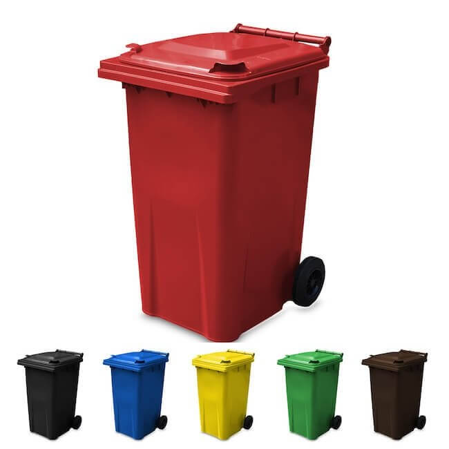 240 Litre Wheelie Bin | Red - Yellow Shield