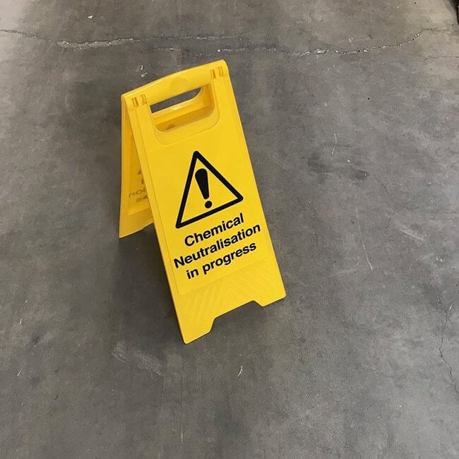 Warning Sign & Frame for Chemical Neutralisation - Yellow Shield