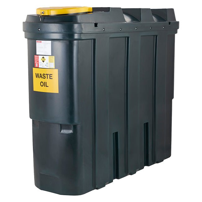 1,250 Litre Plastic Bunded Waste Oil Tank (Slimline) - Yellow Shield