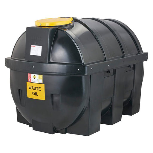 1,800 Litre Plastic Bunded Waste Oil Tank (Horizontal) - Yellow Shield