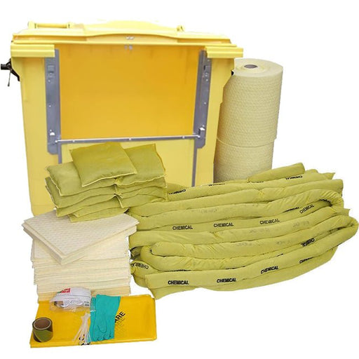 Chemical Wheelie Bin Spill Kit 1200 Litre - Drop Front - Yellow Shield