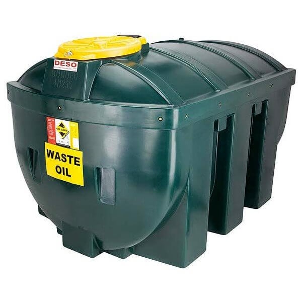 1,800 Litre Plastic Bunded Waste Oil Tank (Horizontal) - Yellow Shield