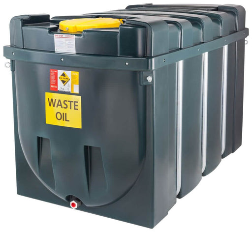 2,500 Litre Plastic Bunded Waste Oil Tank (Horizontal) - Yellow Shield