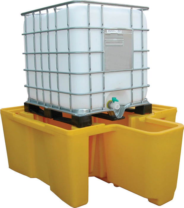 Single IBC Spill Pallet - Polyethylene | No Grid With Bucket - Yellow Shield