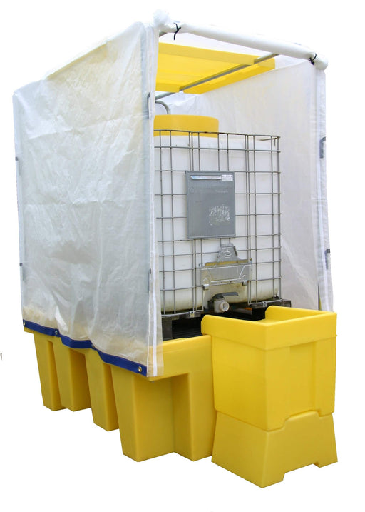 Single IBC Spill Pallet with Frame and Cover - Yellow Shield