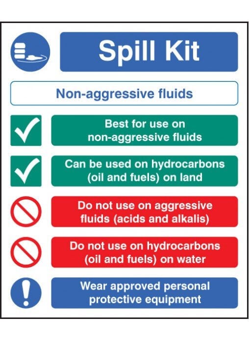 Spill Kit Sign Non Agressive Fluids | Self Adhesive Vinyl (300mm x 250mm) - Yellow Shield