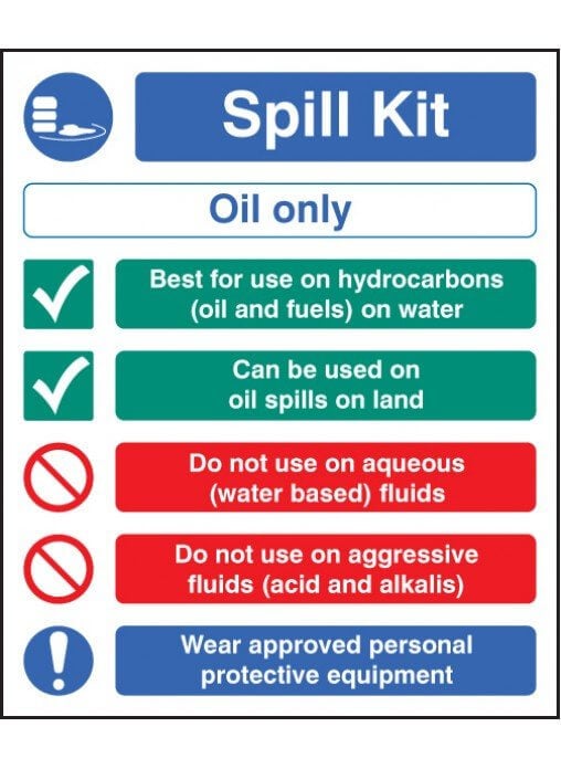 Spill Kit Sign - Oil Only | Rigid Plastic (300mm x 250mm) - Yellow Shield