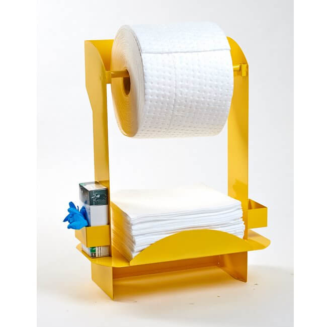 SpillMate Absorbent Station - Wall or Bench Mounted | Compact - Yellow Shield