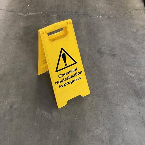 Warning Sign & Frame for Chemical Neutralisation - Yellow Shield